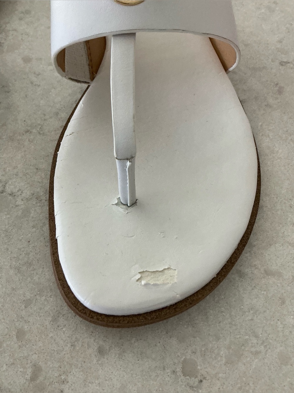 White Women’s Toe-Post Sandal damage peeling
